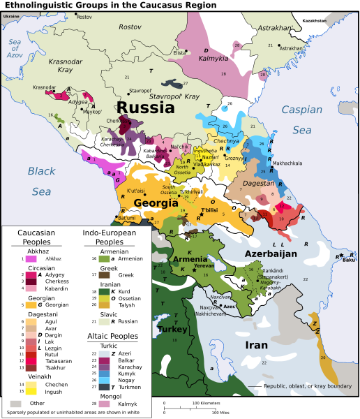 The Entholinguistic patchwork of the modern Caucasus - CIA map